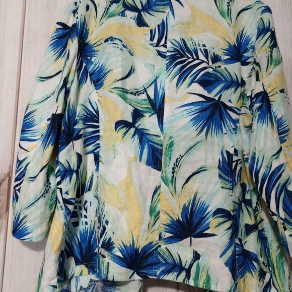 Chico's‎ Large Floral Tropical Linen Blend Open Front Jacket Blazer Cover Up - Picture 2 of 6